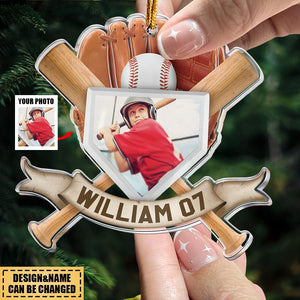 Personalized Christmas Gift For Baseball Son -  Acrylic Photo Ornament