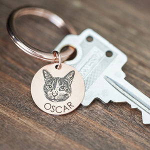 Personalized Pet Dog Cat Portrait Photo Name Key Chain