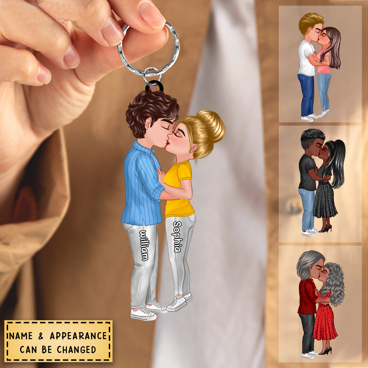 Personalized Couple Kissing Gift For Him Gift For Her Car Hanging Keychain