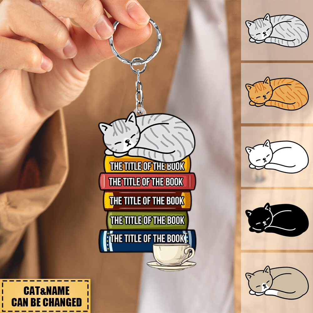 Personalized Custom Book For Reading And Cat Lovers Acrylic Keychain