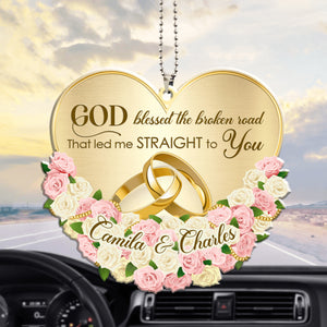 Floral Couple Rings God Blessed Personalized Ornament