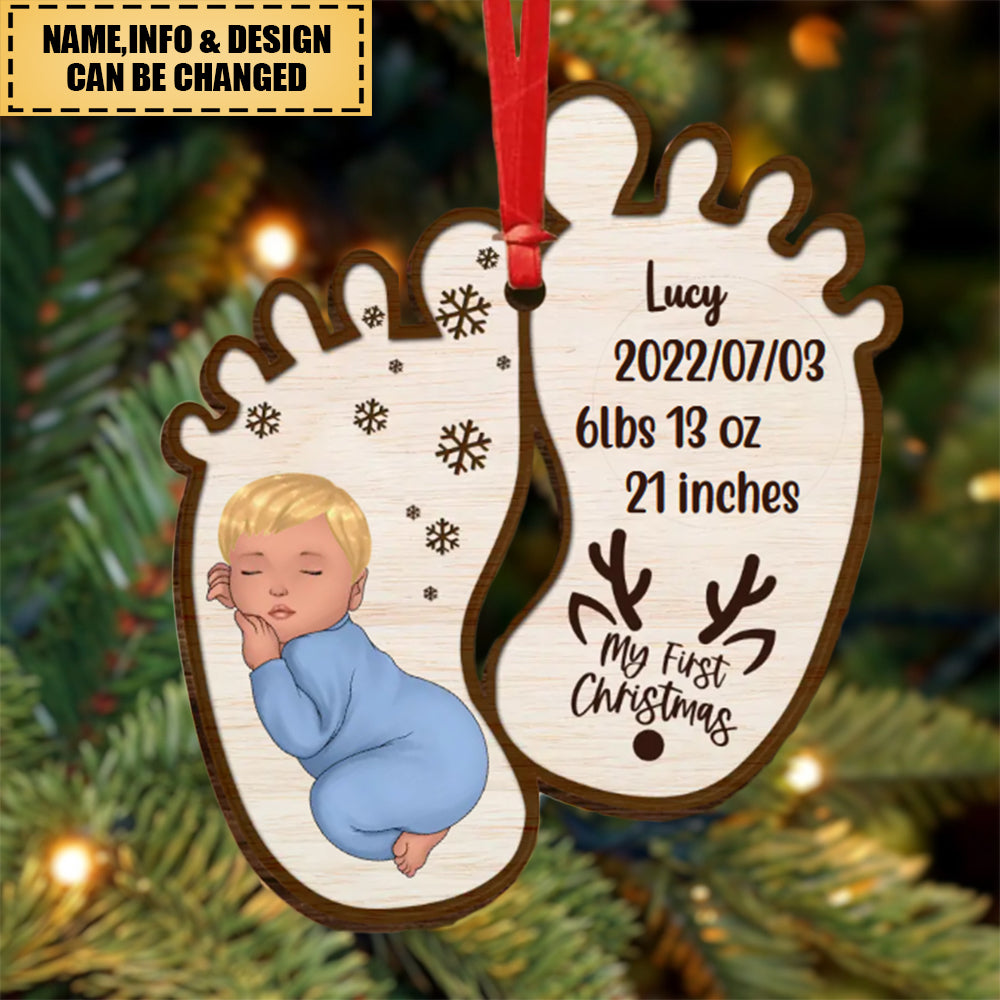 Personalized Baby Sleeping My First Christmas Wooden Ornament