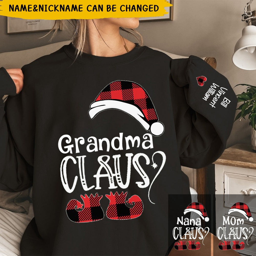 Personalized Nana Claus Christmas And Grandkids  on sleeve Sweatshirt