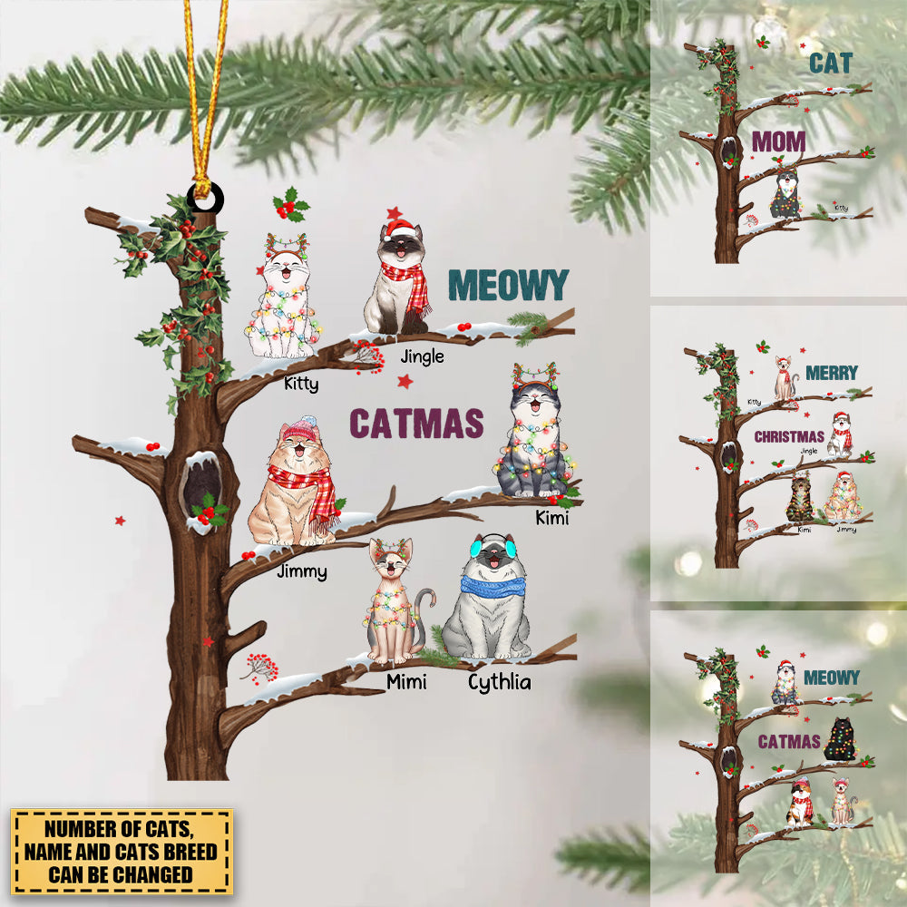 Meowy Christmas Loves CuteLaughing Cats Personalized Acrylic Ornament