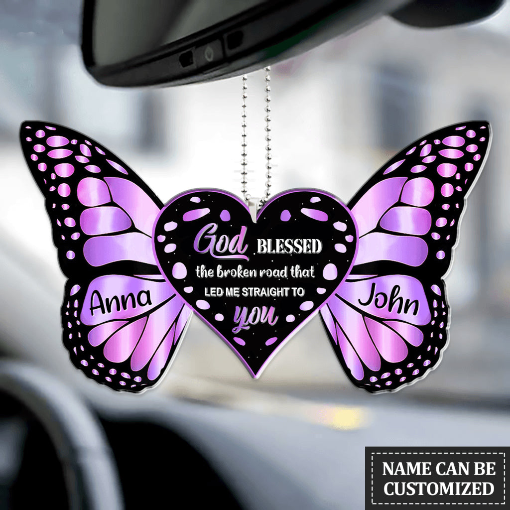 Personalized Heart With Butterfly Wings God Blessed Ornament