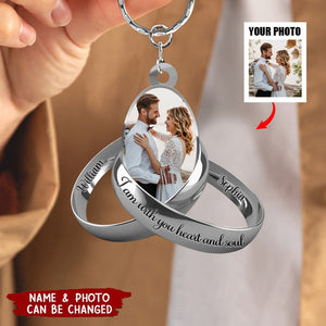 Personalized Photo Couple Silver Rings Acrylic Keychain