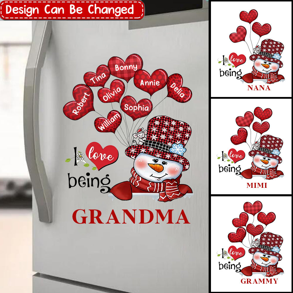 I love being Grandma Mom Abuela Personalized Snowman With Heart Ballon Decal