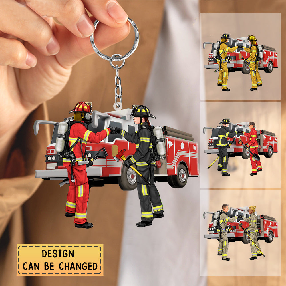 Personalized Gifts Custom Firefighter Partners For Couple Acrylic Keychain