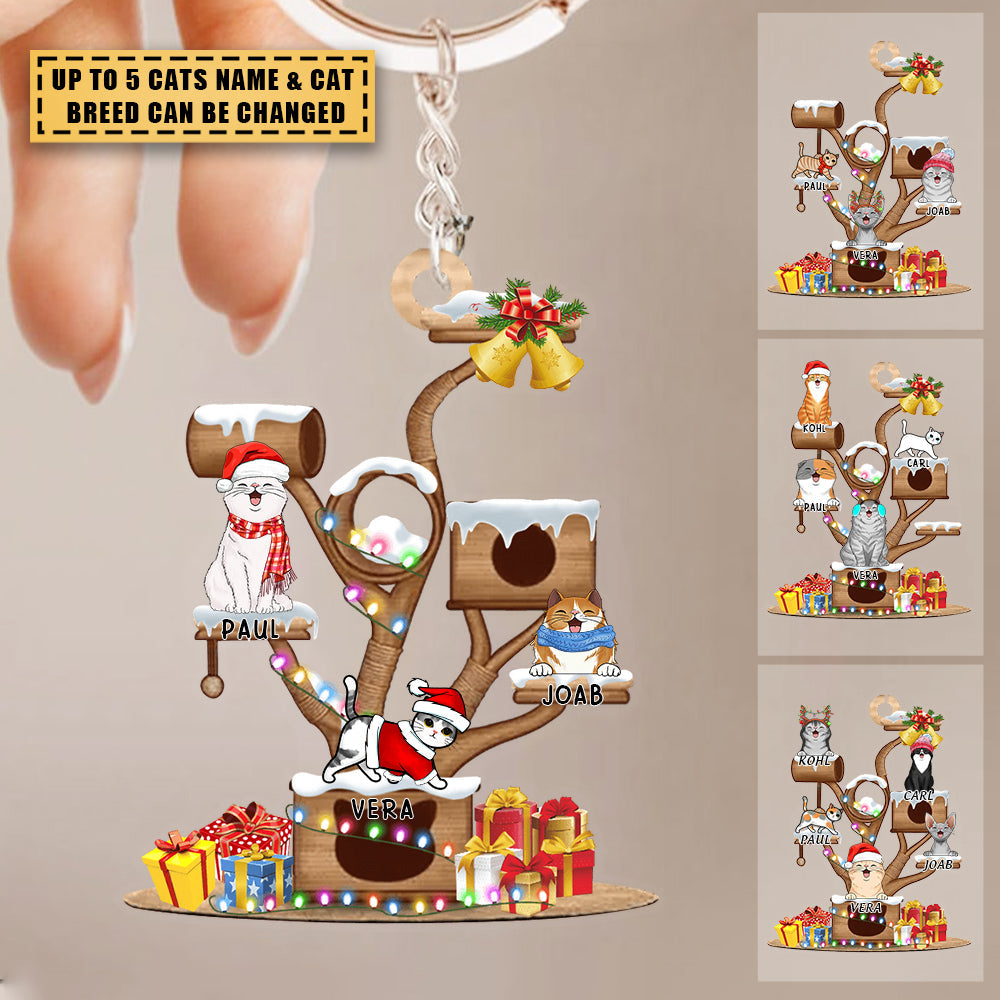 Christmas Cat Tower Personalized Acrylic Keychain