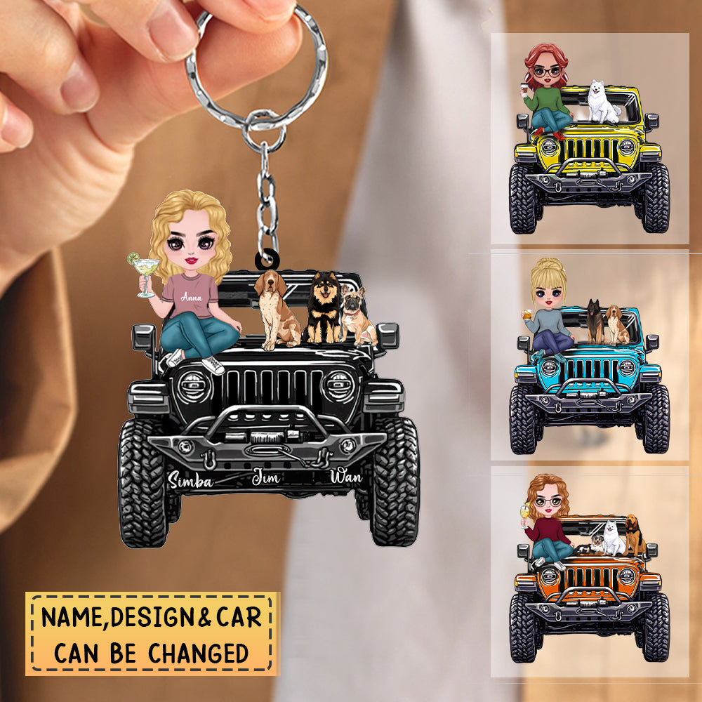A Girl Her Dogs And Her Car Personalized Acrylic Keychain For Dog Lovers Dog Mom car Driver