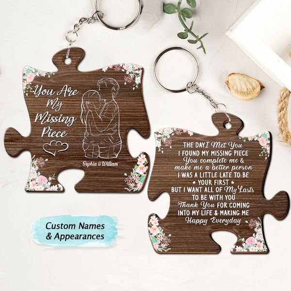 You Are My Missing Piece - Anniversary Gift For Couples - Personalized Wooden Keychain
