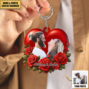 Lovely Couple Personalized Rose Keychain Gift For Him Gift For Her