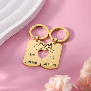 Personalized Pinky Promise Couple Keychain Set Engrave Name Matching Couple Gifts