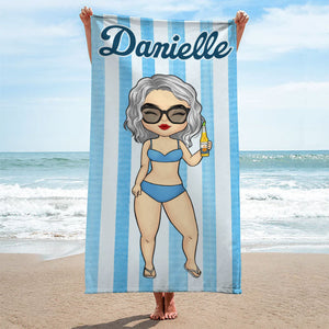 Stripe Pattern Summer Vacation Personalized Beach Towel Gift For Bestie