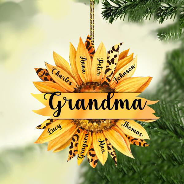 Personalized Grandma with Kids Sunflower Hanging Ornament