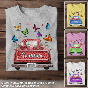Personalized Grandma Kid Name Butterfly Truck T-shirt