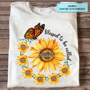 Personalized Blessed To Be Called Grandma/Mom Sunflower Butterfly T-shirt