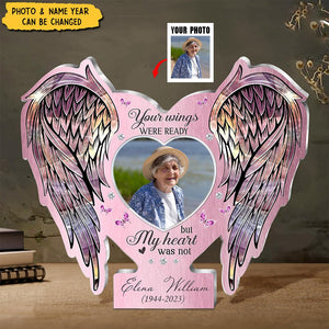 Personalized Memorial Wings Acrylic Plaque - Your Wings Were Ready But My Heart Was Not