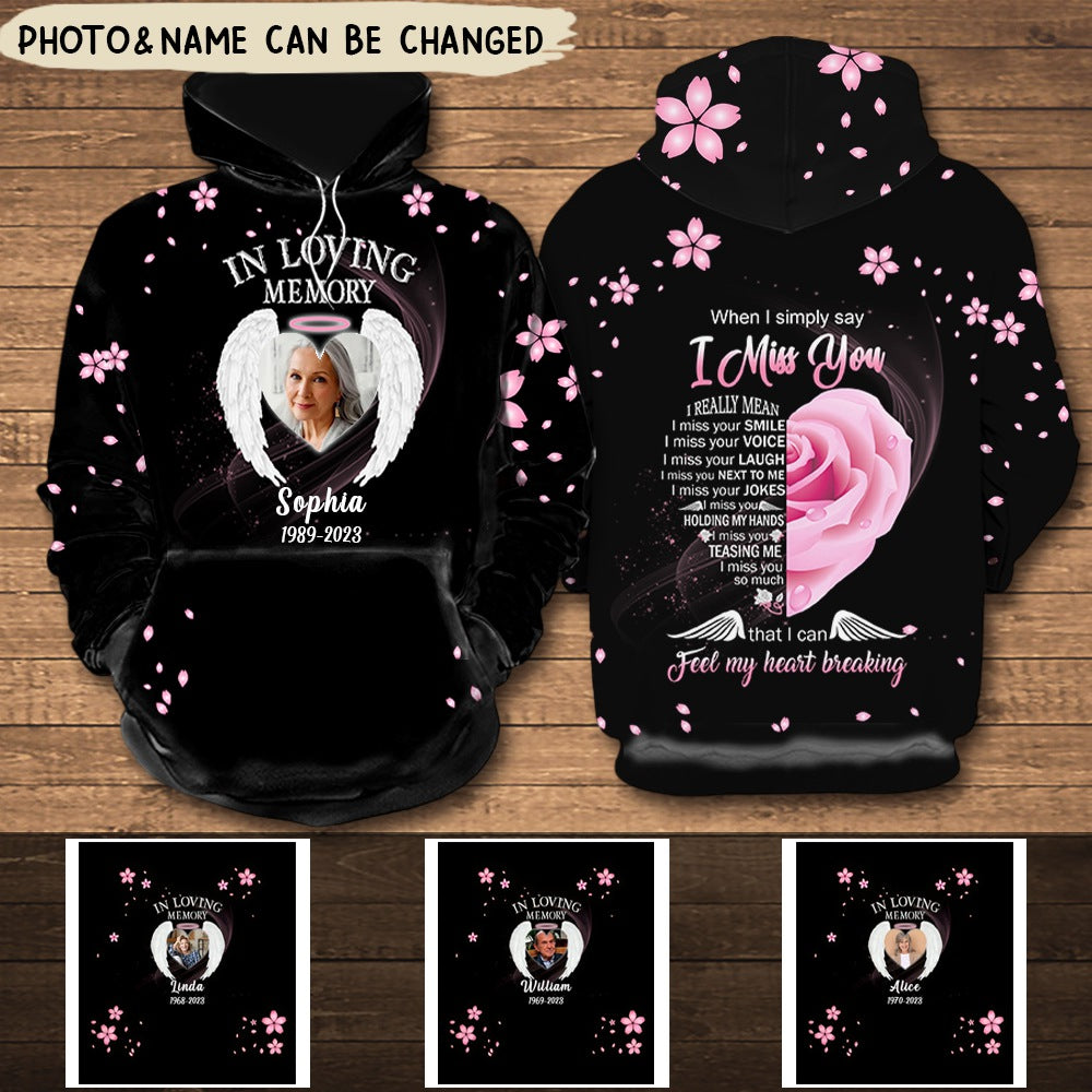 I Miss You Personalized Photo 3D All Over Print Shirt Memorial Gift Hoodie