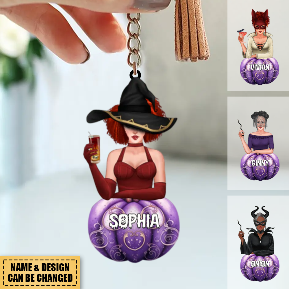 Halloween Witch Mystical Girl Personalized Keychain
