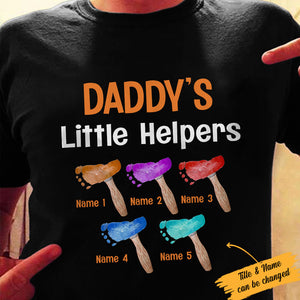 Personalized Grandpa Dad Little Helpers Kids Footprints T-Shirt