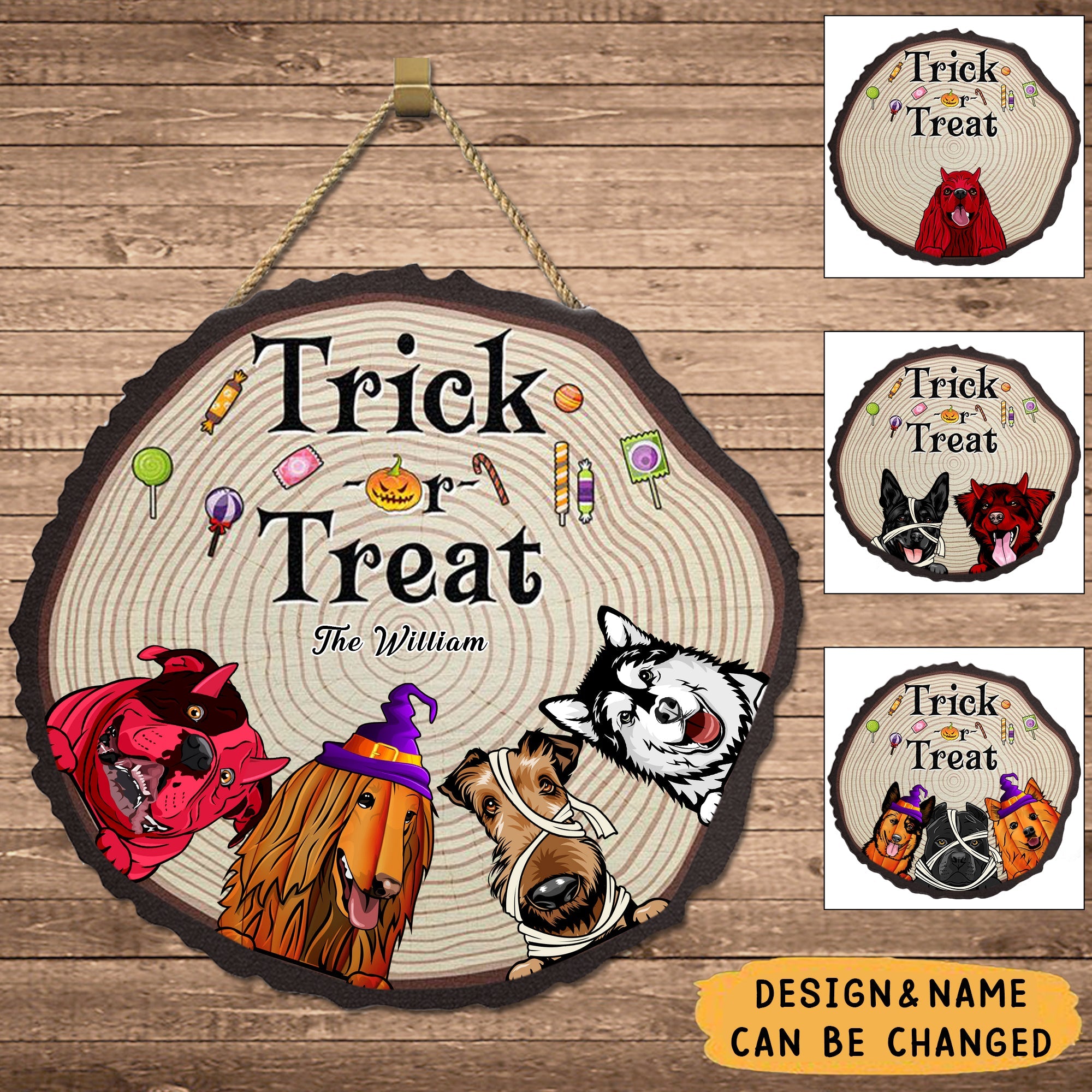 Halloween Trick Or Treat Personalized Dogs Wood Door Sign, Backyard SignHome Decor Gift For Dog Lovers