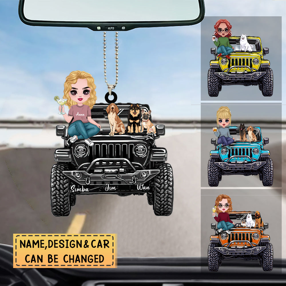 A Girl Her Dogs And Her  Car Personalized Ornament For Dog Lovers Dog Mom car Driver