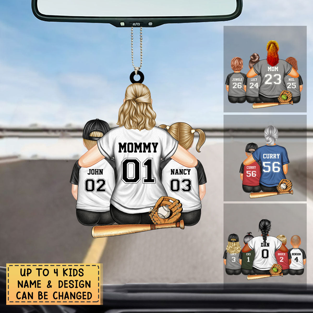 Personalized Softball/Baseball Mom Acrylic Car Ornament- Gift For Sport Mom