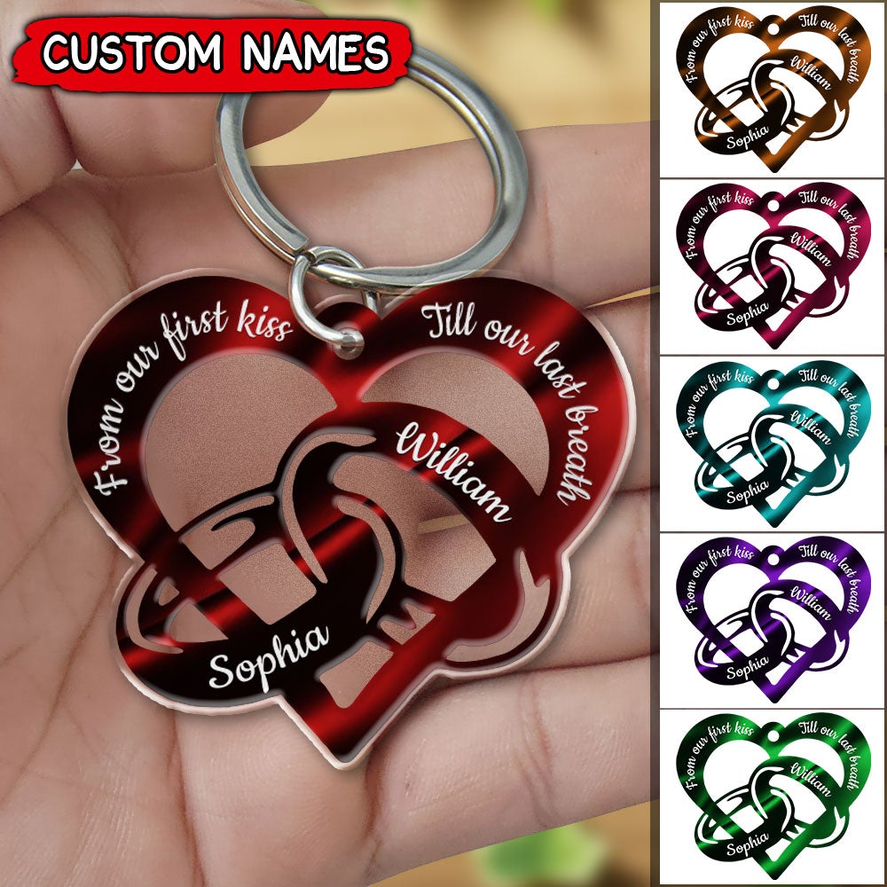 From Our First Kiss Till Our Last Breath Couple Rings Personalized Keychain