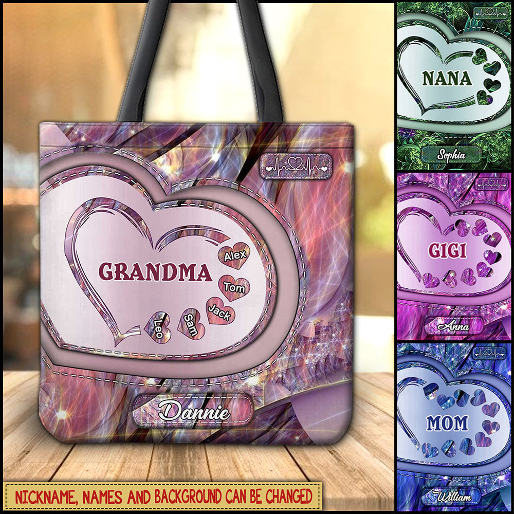 Sparkling Grandma - Mom With Sweet Heart Kids Personalized Cloth Tote Bag