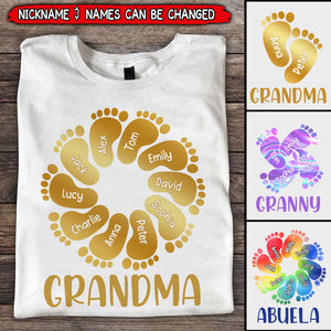 Personalized Grandma Mom Footprints Color Grandkids T-Shirt