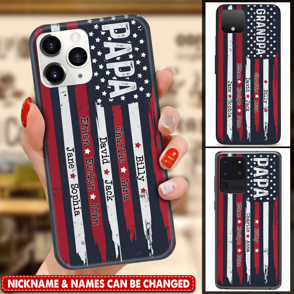 Personalized Papa Flag With Grandkids, Happy Father's Day Phone Case