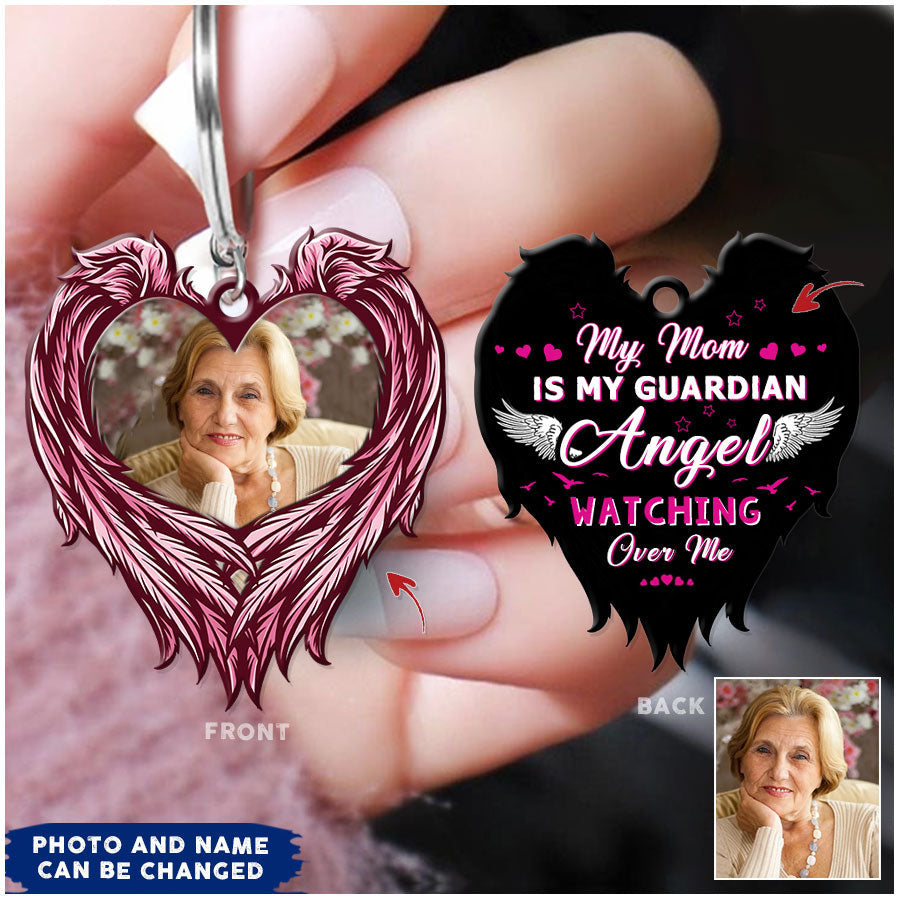 My Mom Dad... Is My Guardian Angel Watching Over Me Angel Wings Personalized Memorial Keychain