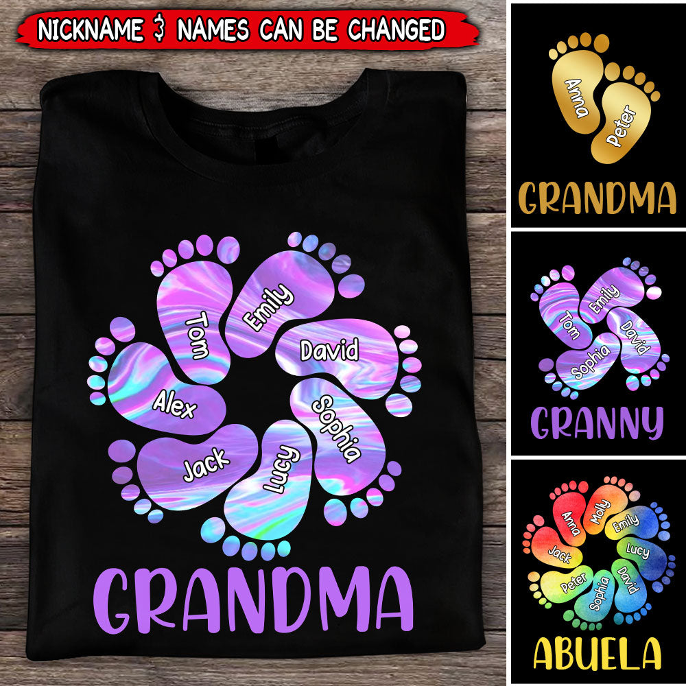 Personalized Grandma Mom Footprints Color Grandkids T-Shirt