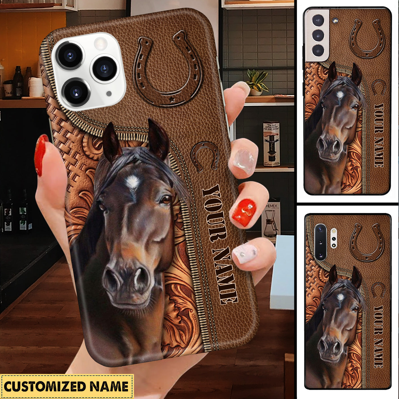 Horse Love Pattern Personalized Name Phone Case