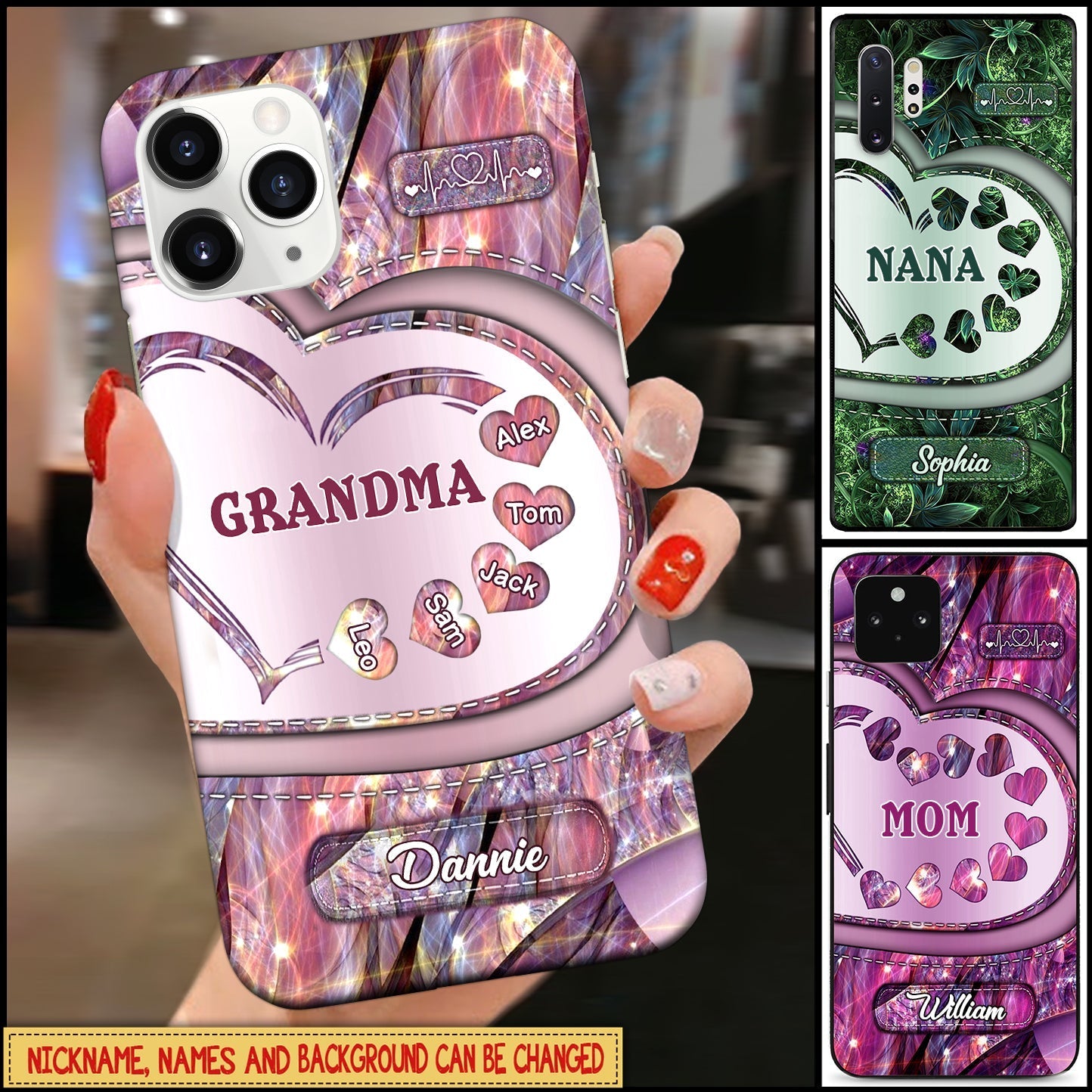 Sparkling Grandma - Mom With Sweet Heart Kids Personalized Phone Case