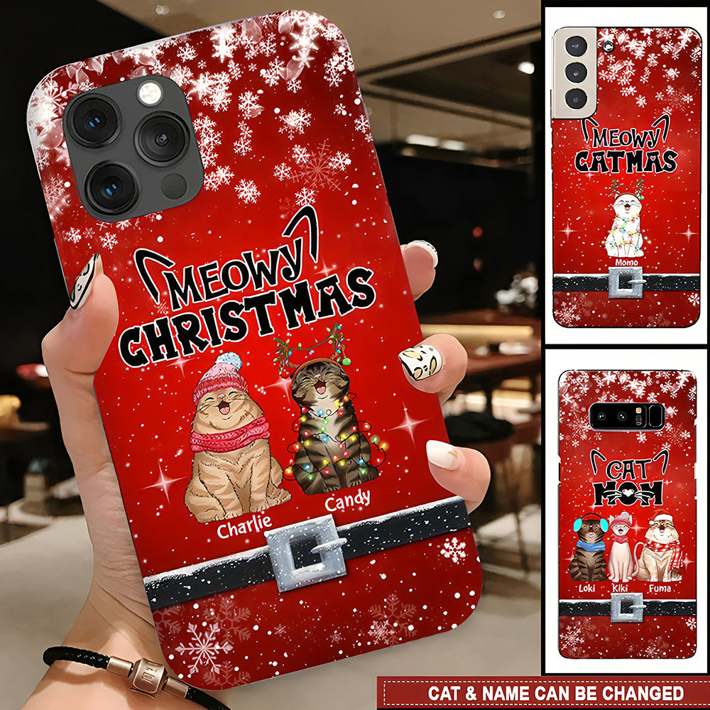 Meowy Christmas Red Background Cute Cat Kitten Pet Personalized Phone case