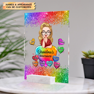 Personalized Grandma Mom Kids Colorful Hearts Acrylic Plaque