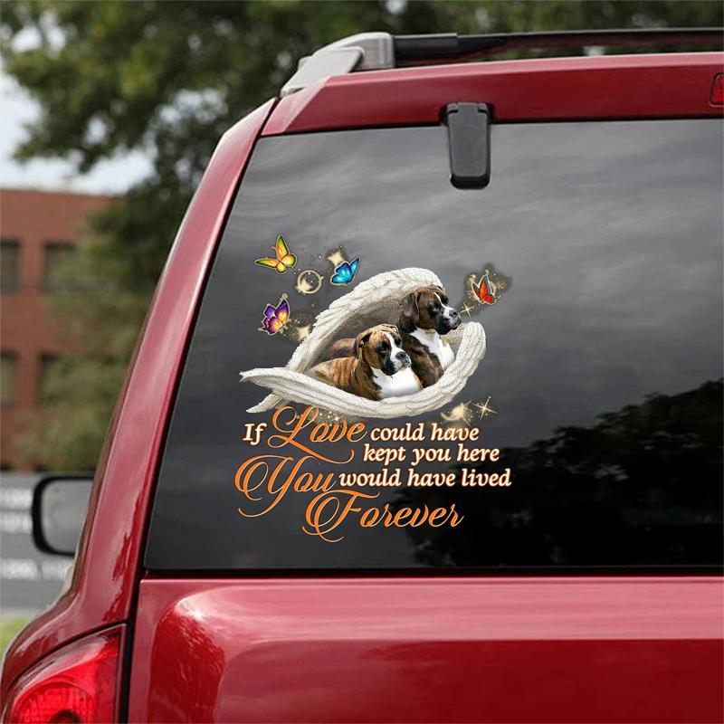 Brindle Boxer Sleeping Angel Lived Forever Decal
