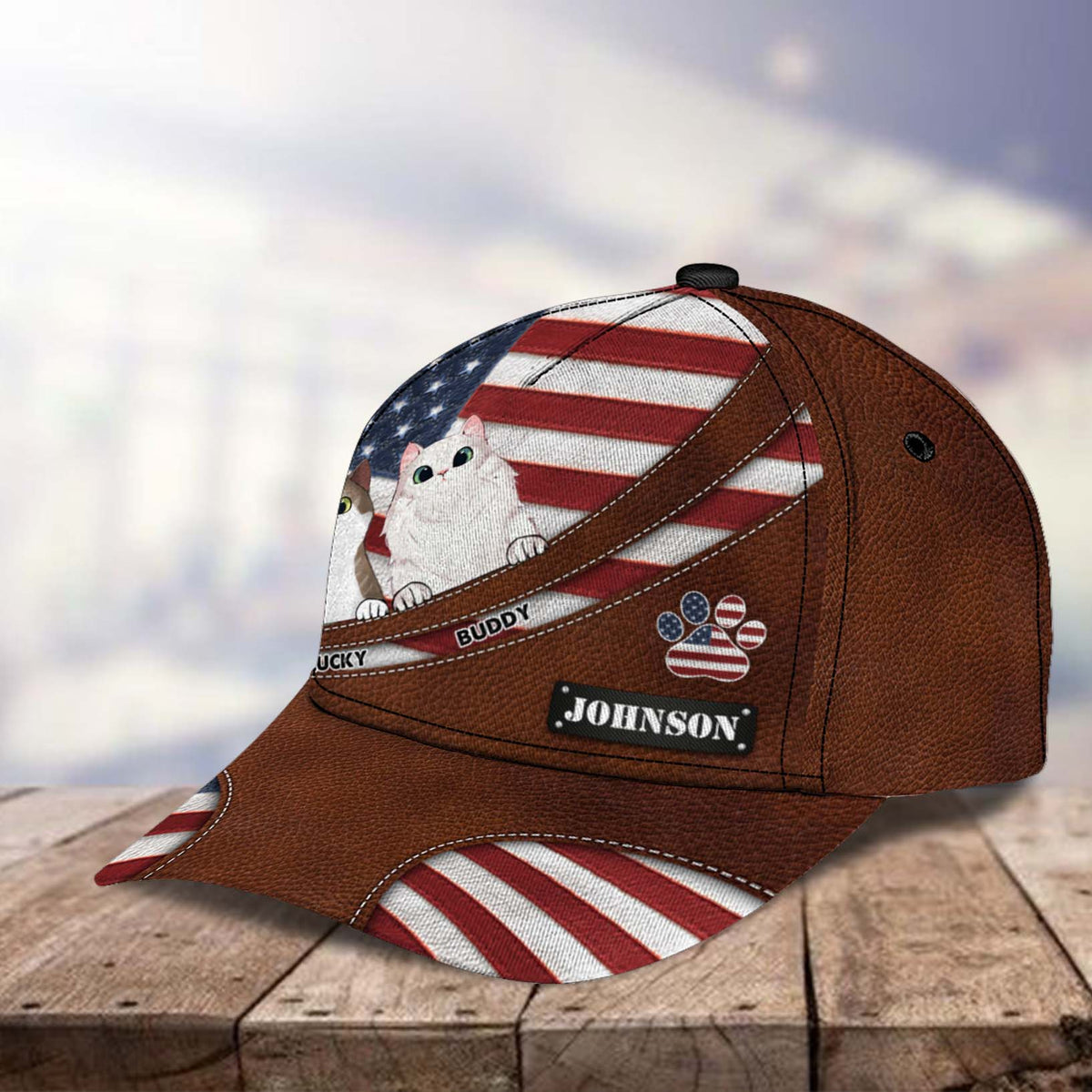 Cat America Flag Personalized Cap