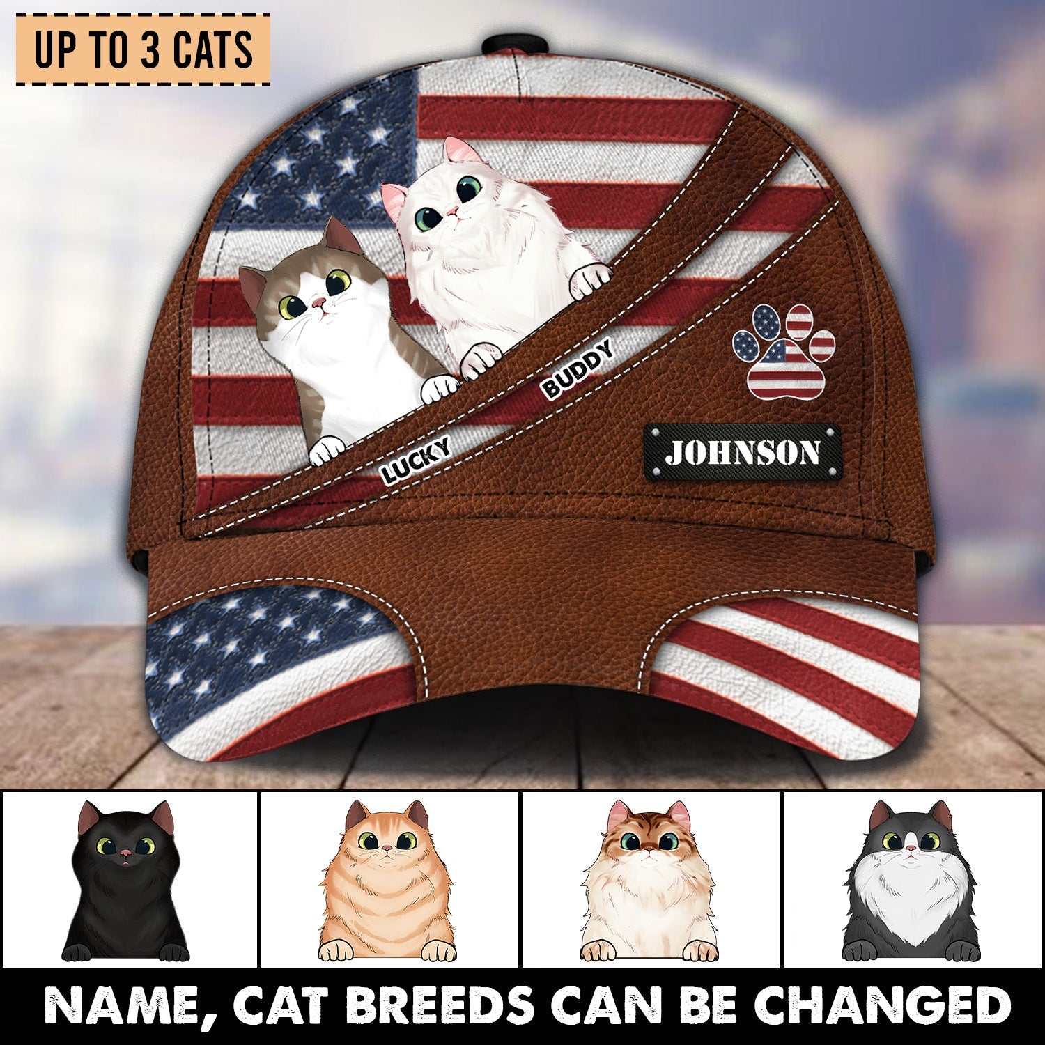 Cat America Flag Personalized Cap