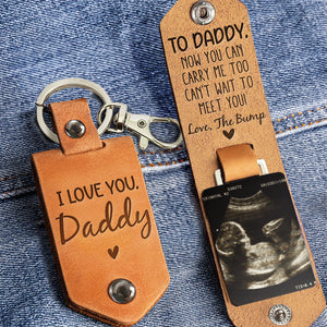 Personalized Daddy Can't Wait To Meet You From The Bump Leather Keychain