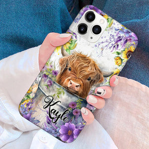 Flower Baby Highland Cow In Bucket Love Cow Cattle Farm Personalized Phone Case