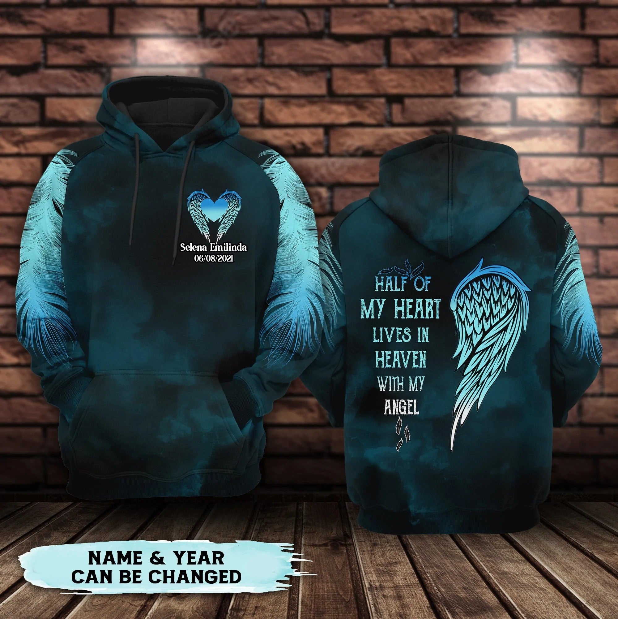 Half of angel half of my heart - Personalized All Over Print Hoodie