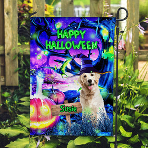Happy Halloween Personalized Pet Photo & Name Flag Gift For Pet Lovers