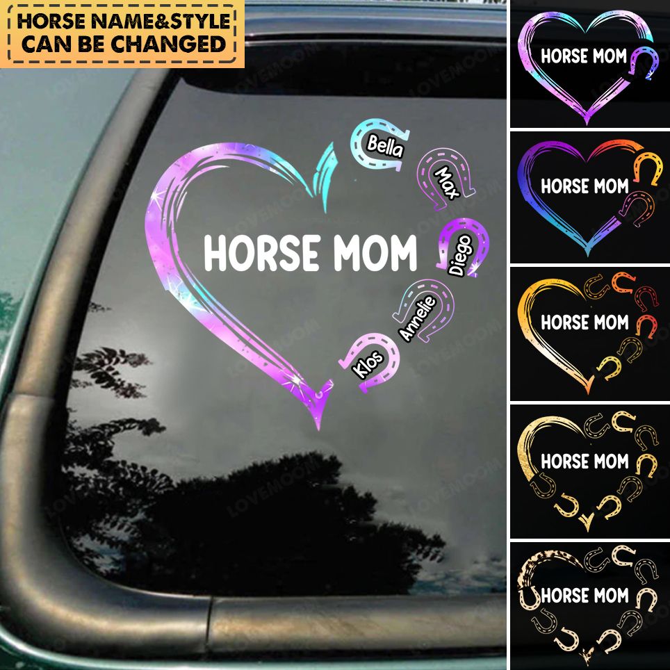 Personalized Horse Mom Horseshoe Heart Decal