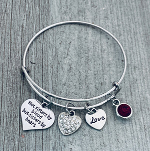 Personalized Best Friend Birthstone Charm Bracelet- Not Sisters By Blood But Sisters By Heart Bracelet
