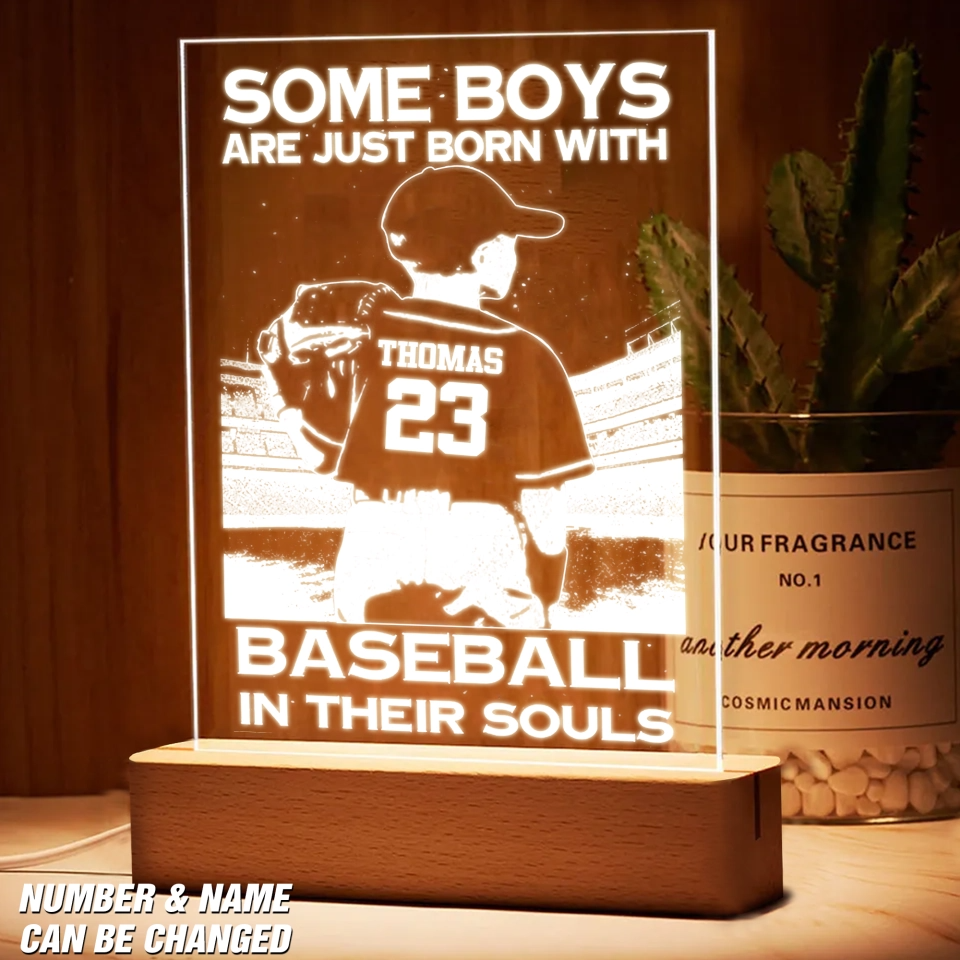 Personalized Some Boys Are Just Born with Baseball in Their Souls Led Lamp Acrylic Plaque