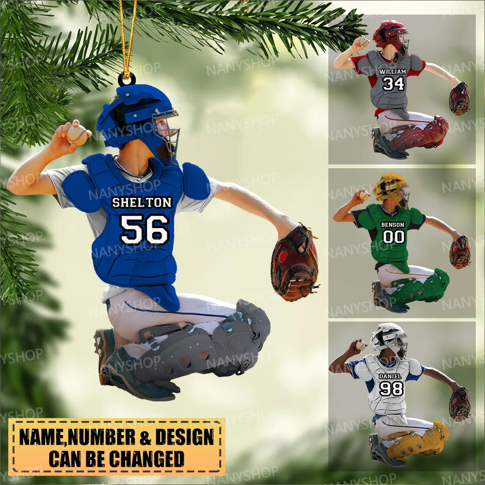 Personalized Male Baseball Players Pitcher Christmas-Two Sided Ornament