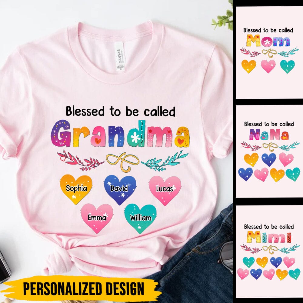 Blessed To Be Called Grandma, Nana And Sweet Heart Grandkids Personalized T-Shirt